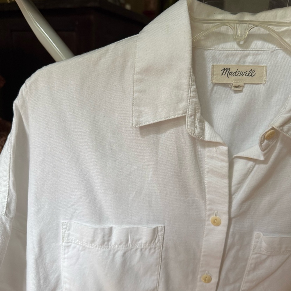 Madewell White Cotton Courier Shirt Sz M - Picture 3 of 11